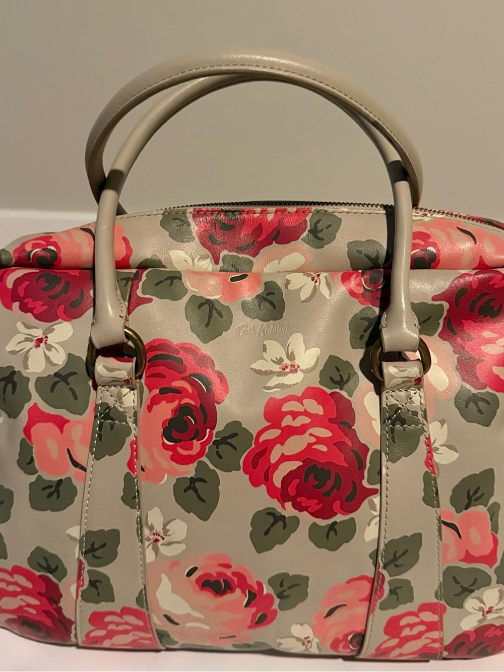 Cath Kidston Beige Floral Satchel with Pink and Red Roses